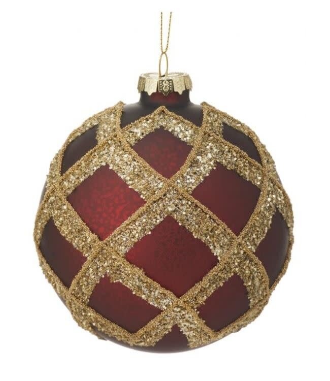 4" Glass Gilded Cranberry Glass Ball Ornament