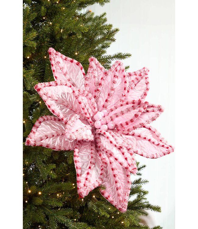 30" Giant Candy Snow Glitter Poinsettia Stem