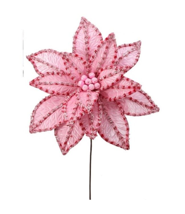 30" Giant Candy Snow Glitter Poinsettia Stem