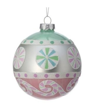 4" Glass Pastel Peppermint Ball Ornament