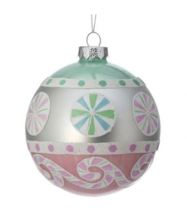 4" Glass Pastel Peppermint Ball Ornament