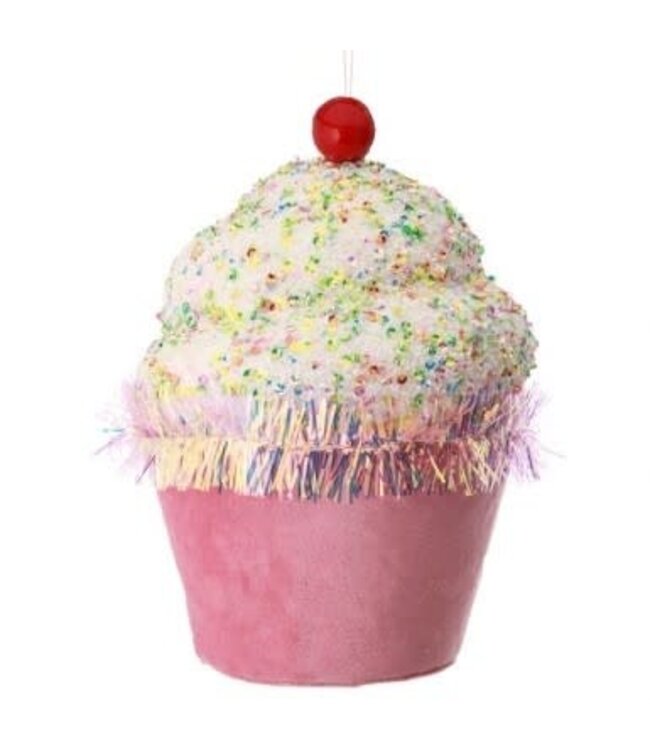 7" Sprinkle Tinsel Cupcake Ornament