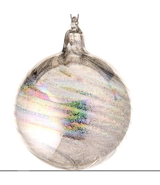 90MM HEAVY GLASS BALL ORNAMENT - CLEAR IRRIDESCENT