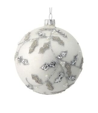 4” Glass Beaded Holly Leaf Vine Ball Ornament