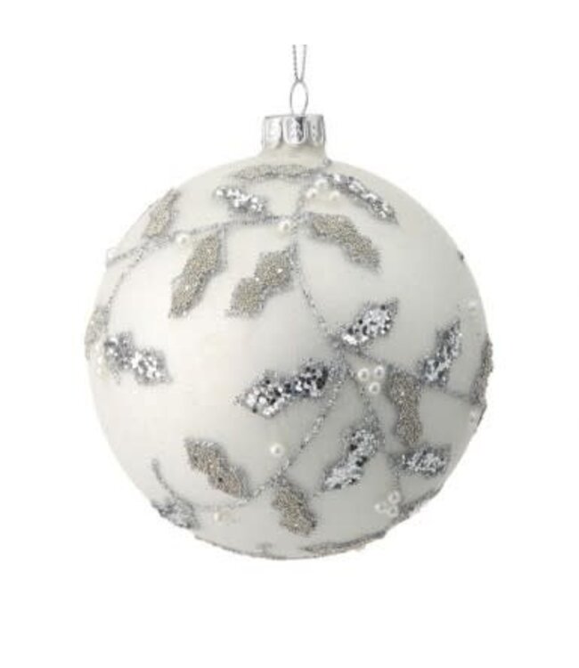 4” Glass Beaded Holly Leaf Vine Ball Ornament