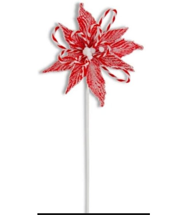 24 Inch Snowy Glittered Red Poinsettia With Striped Accents