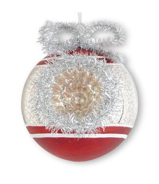 4 Inch Red & Silver Mercury Glass Open Front Orn Tinsel