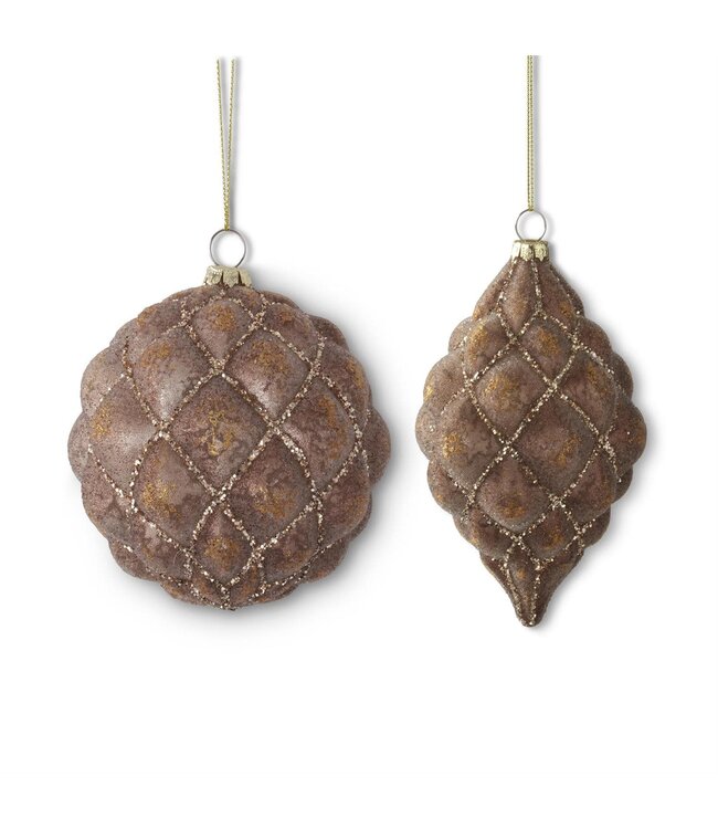 Glittered Brown Quilted Glass Ornament