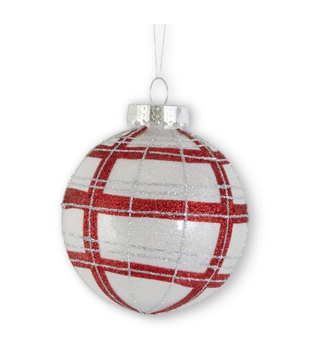 5 Inch Glittered Red & Silver Plaid Shatterproof Ornament
