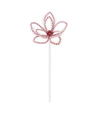 24 Inch Glittered Snowy Red & White Striped Poinsettia Stem With Bell