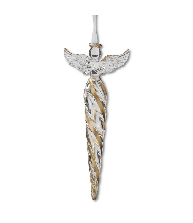 8 Inch Gold & Clear Glass Icicle Ornament with Angel Top