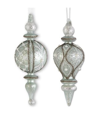 Glittered Light Blue Mercury Glass Finial Ornament