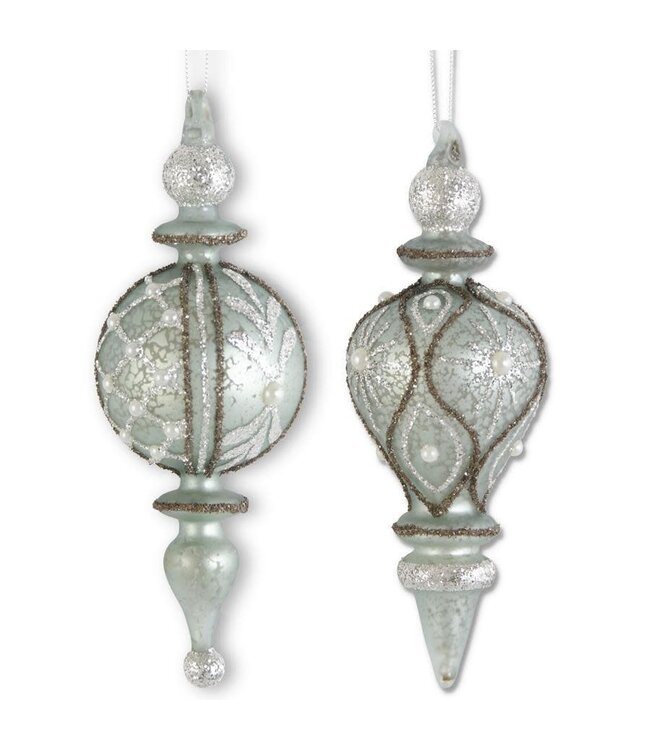 Glittered Light Blue Mercury Glass Finial Ornament