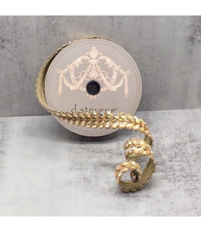 1" x 5yds Jewel Aurora Borealis Honey Locust Leaves, Gold