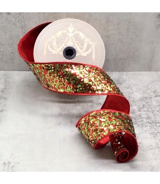 2.5" x 10yds Cirque Glitter, Lime Green Red