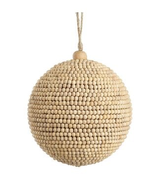 5" Wood Bead Ball Ornament Beige