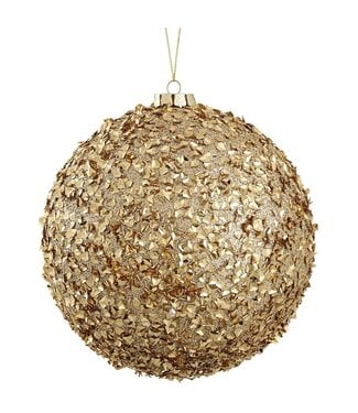 8" Glittered/Beaded Ball Ornament Gold
