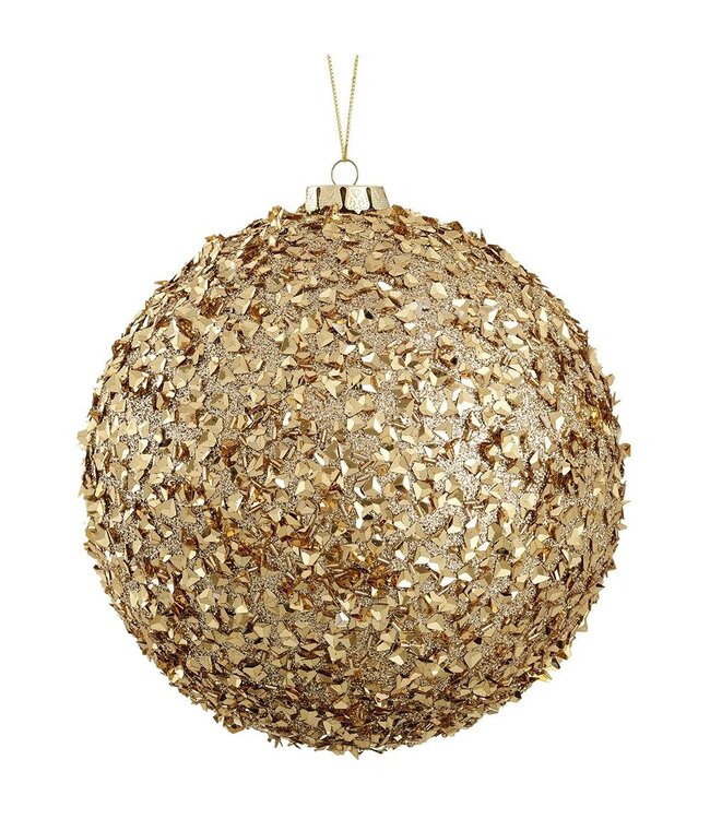 8" Glittered/Beaded Ball Ornament Gold
