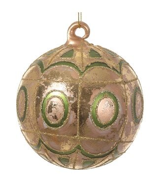 4” Glittered Glass Ball Ornament Gold White
