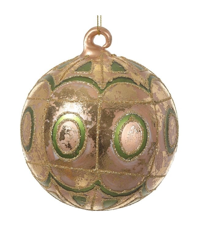 4” Glittered Glass Ball Ornament Gold White
