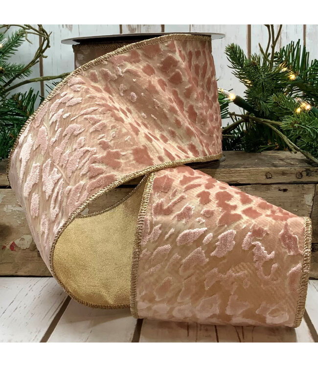 4" x 10yds Jacquard Leopard, Pink