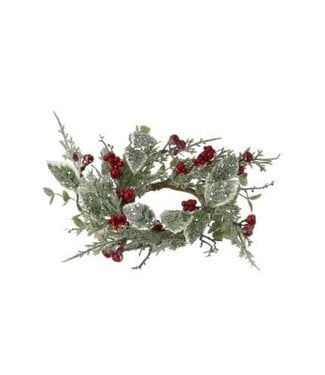 14" Winter Frost with Berry and Holly Candle Ring