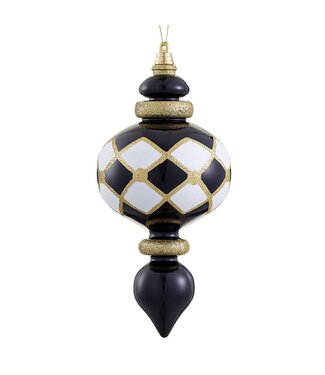 8.5" Glittered Plastic Finial Ornament Black White