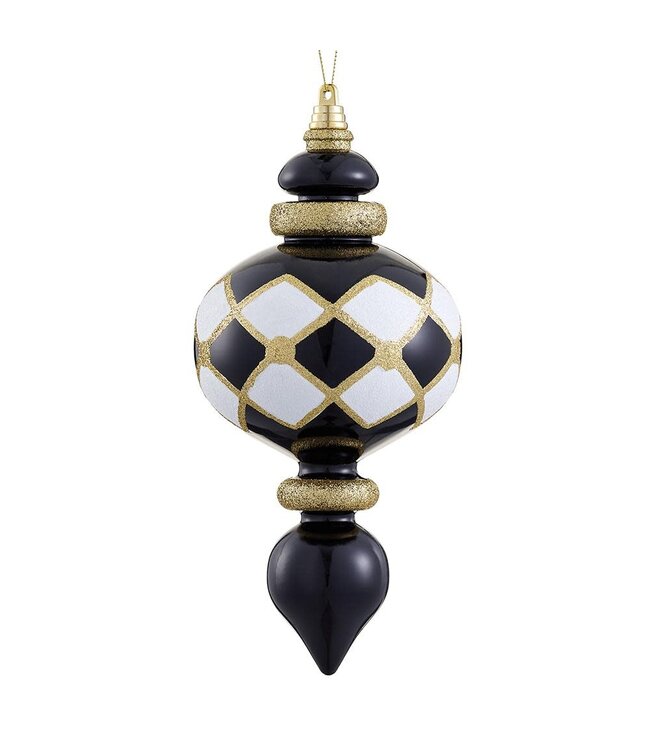 8.5" Glittered Plastic Finial Ornament Black White