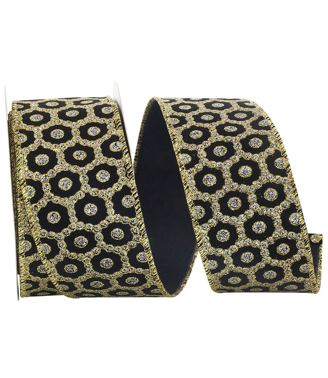 2-1/12 Inch Roccoco Jewel Gold-Silver Wired Edge Ribbon