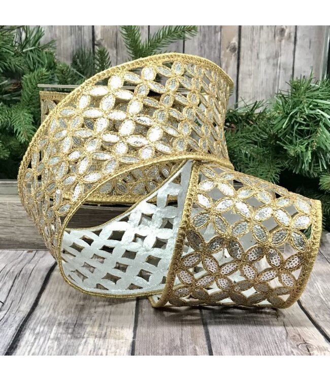 4" X 10yds Sequin Metallic Floral Garland, Silver