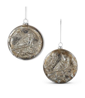 4.5 Inch Silver Mercury Glass Embossed  Ornament