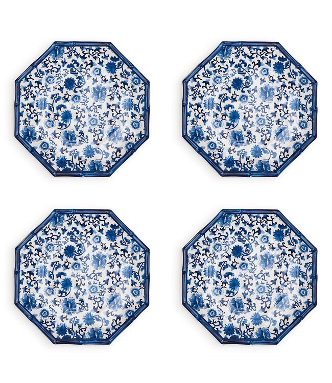 Chinoiserie Touch Octagonal Salad/Dessert Plate with Bamboo Rim  - Sold Individually