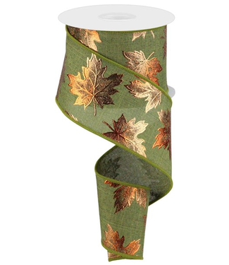 2.5"X10yd Foil Maple Leaf On Royal Ribbon