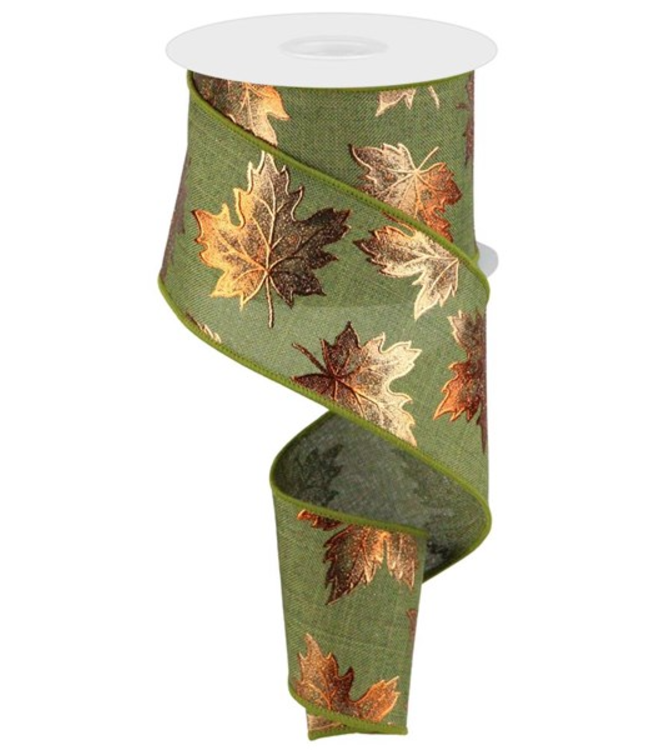 2.5"X10yd Foil Maple Leaf On Royal Ribbon