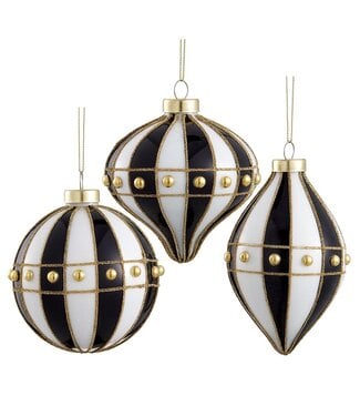 Beaded Glass Ornament Black White
