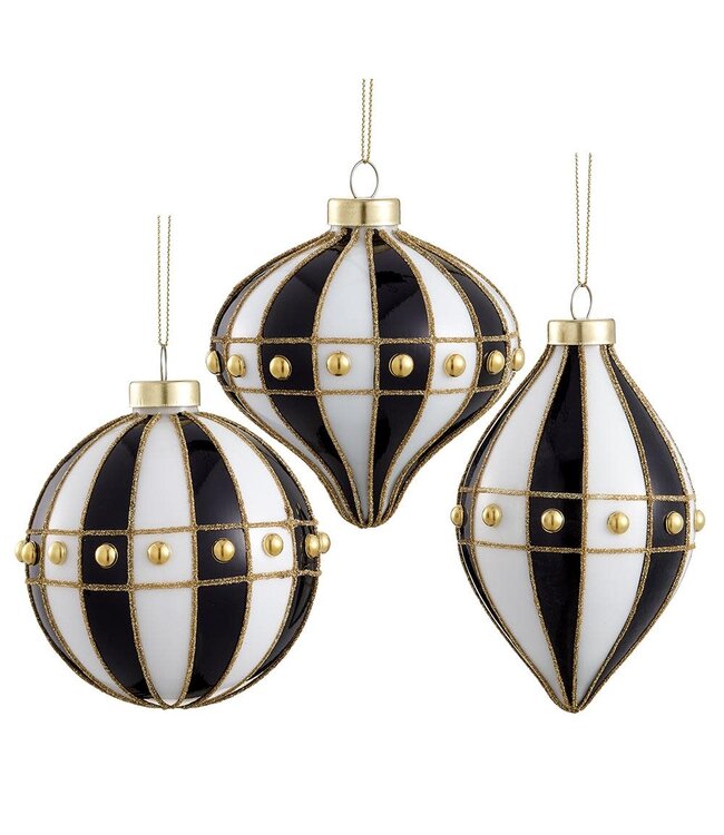 Beaded Glass Ornament Black White