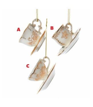 Jeweled White and Gold Teacup Ornament