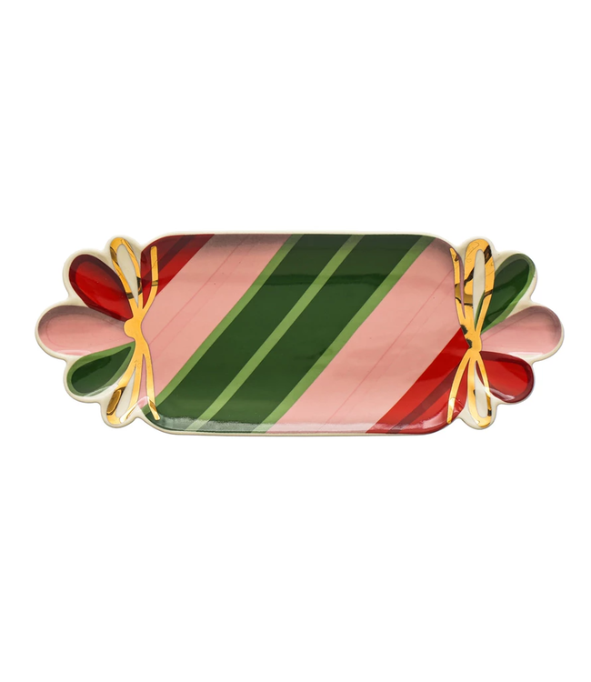 Stoneware Candy Shaped Plate With Gold Electroplating - Multicolor