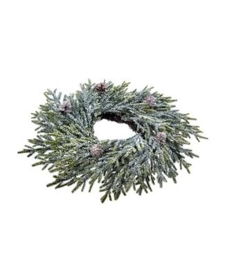 12" Frosted Mini Fir With Cones Candle Ring