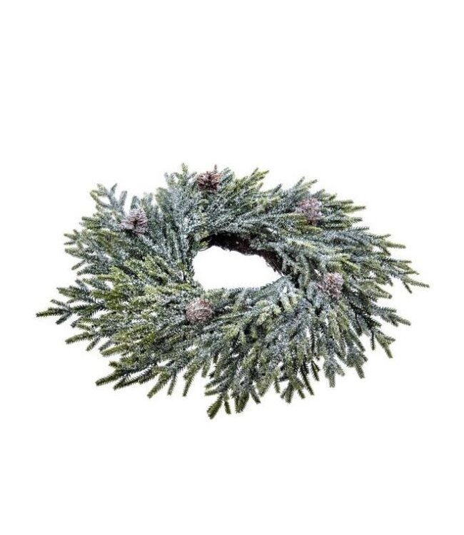12" Frosted Mini Fir With Cones Candle Ring