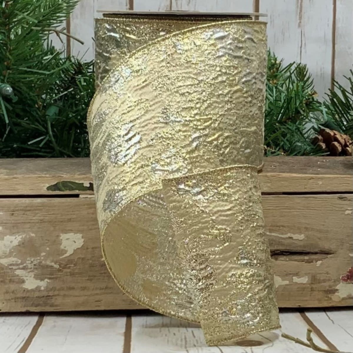 4“ x 10yds Jacquard Gold Metallic Ribbon - Amber Marie and Company