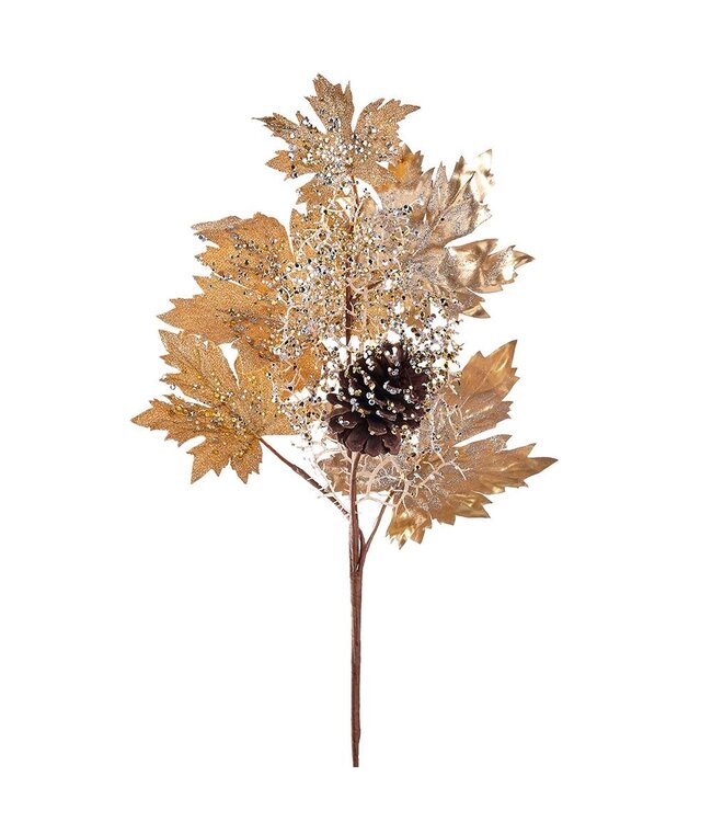 27" Glittered Metallic Maple/Pine Cone/Twig Pick Gold Brown