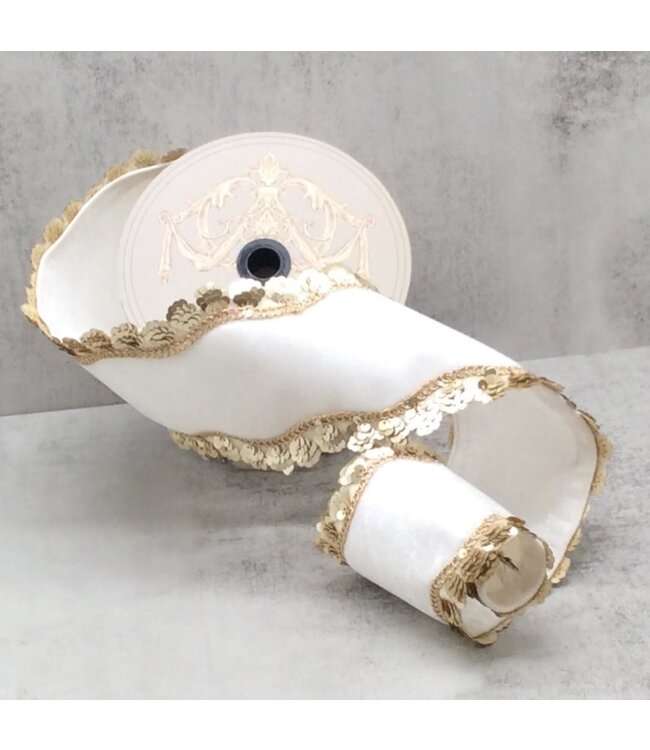 4" x 5yds Velvet Gold Sequin Wave Side Trim