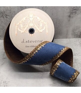 4" x 10yds Lush Velvet Countessa Scallop Jewel Trim, Dusty Blue