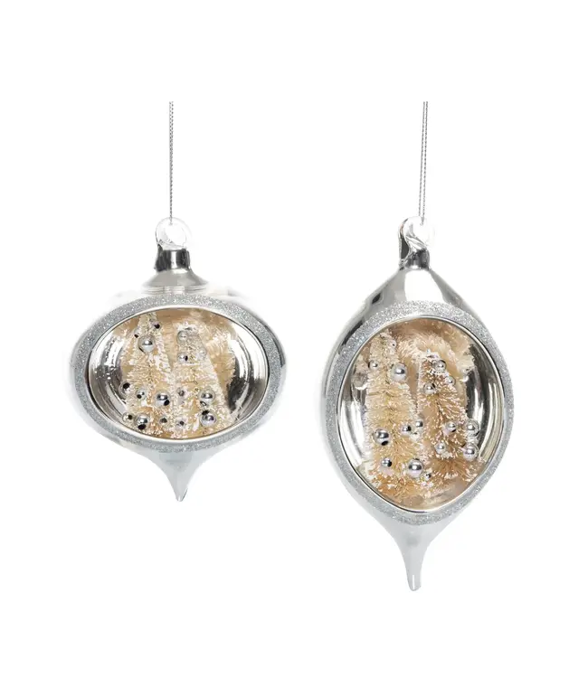 Glass Sisal Tree In Silver Ornament - Sold Individually