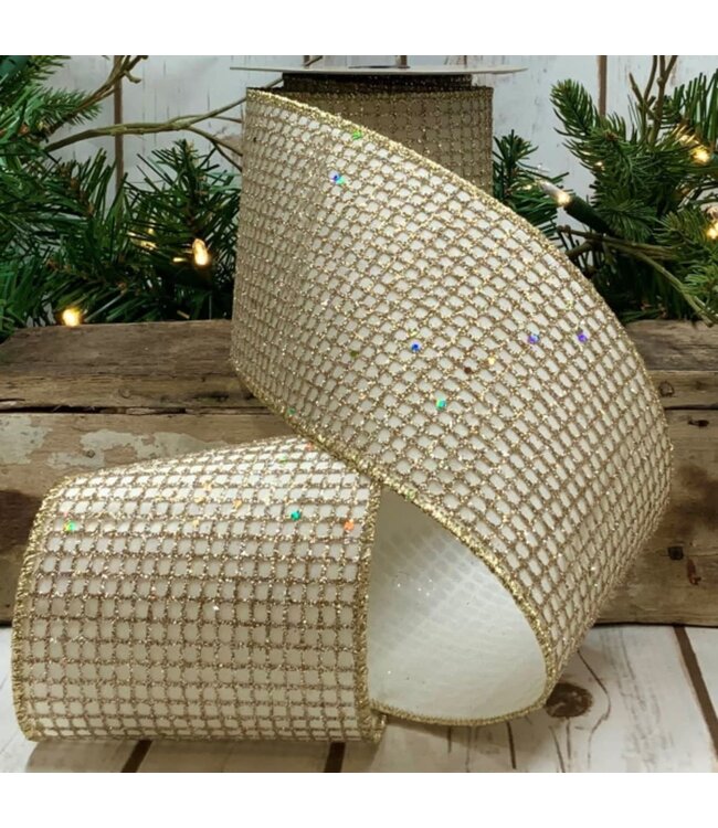 4" x 10yds Taffeta Glitter Mesh Ribbon