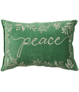 Peace Embroidery Velvet Pillow Green Gold