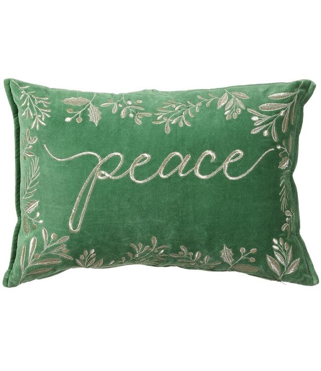 Peace Embroidery Velvet Pillow Green Gold