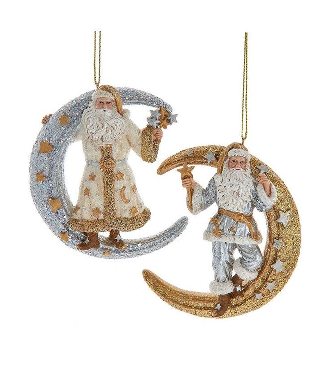 Santa On Metallic Moon Ornament