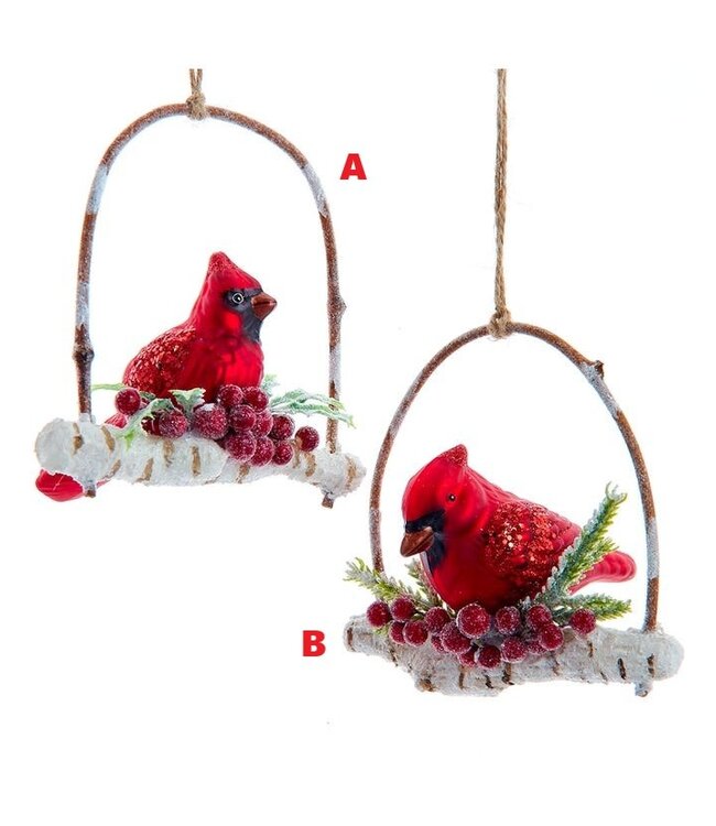 Glass Birch Berries Cardinal On Branch Ornament